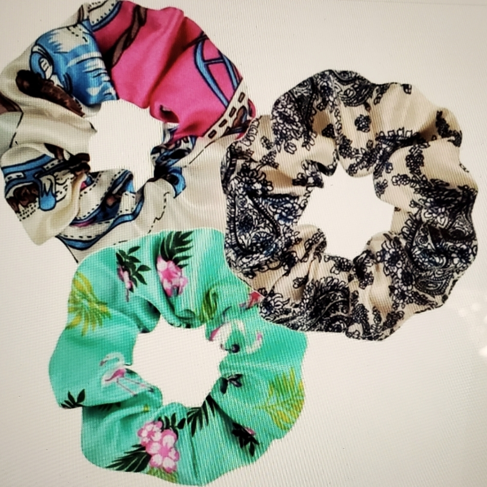 Floral and Patterned Hair Scrunchies Set